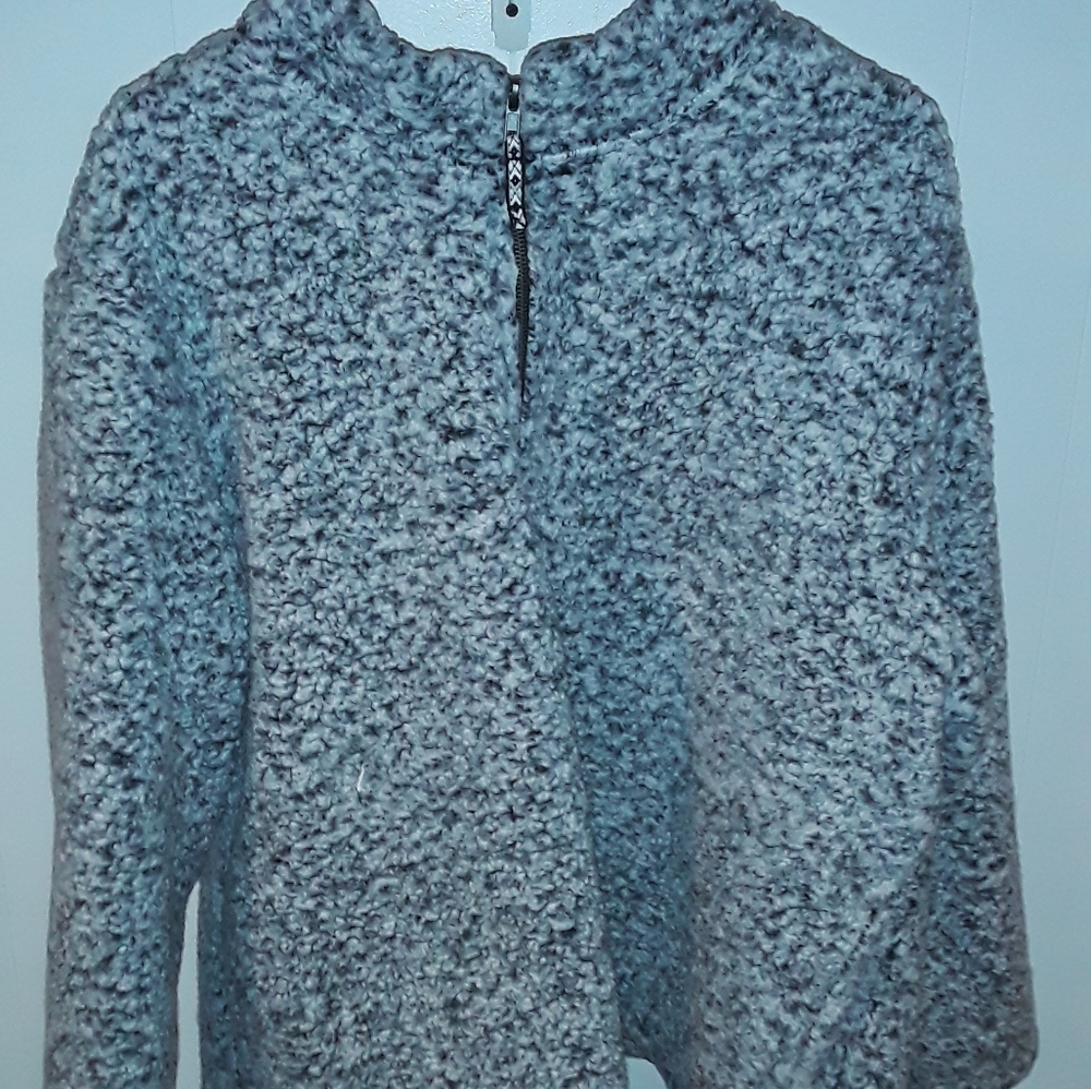 Plus size fluffy grey sweater with quarter zipper.